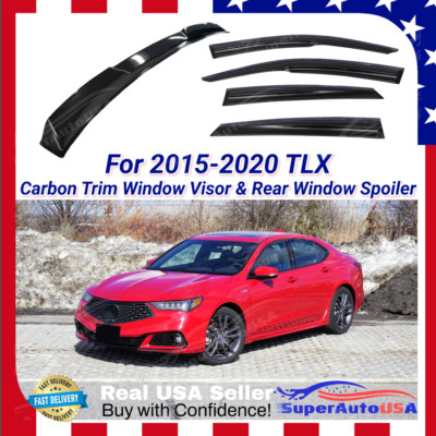 Fits 2015-2020 Acura TLX Carbon Fiber Trim Window Wind Visor Rear Roof Spoiler