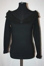 Ann Taylor Sz S Silk Blend Black Pullover Sweater Angora Collar Bead Accent