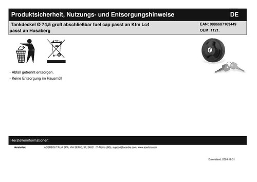 Tankdeckel Ø 74,5 groß abschließbar fuel cap passt an Ktm Lc4 passt an Husaberg - Bild 6 von 6
