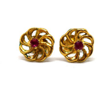 Small 14K Yellow Gold and Ruby Earrings