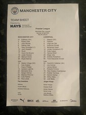 MANCHESTER CITY V LIVERPOOL 01.04.2023 ** OFFICIAL TEAMSHEET **