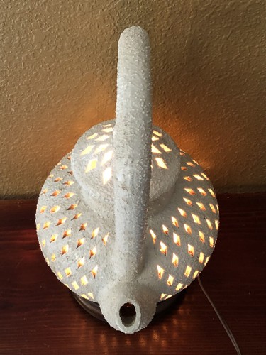 RARE Vintage MCM 12” Chinese Asian White Ceramic Pierced Teapot Lamp Working - Picture 20 of 24