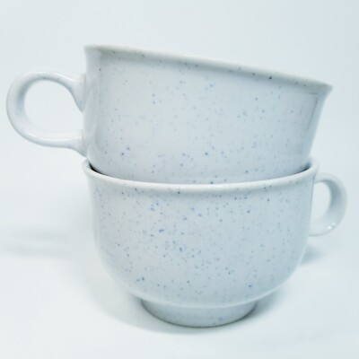 2 Blue Speckled Cups GDR German Democratic Republic Coffee Tea Mug Pair Vintage