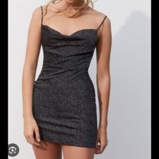 Urban Outfitters UO Mallory Cowl Neck Slip Dress in black and white polka dot
