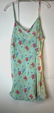 Delicates Size Large Chemise Chiffon Blue Sheer Floral Nightgown Ruffled Hem