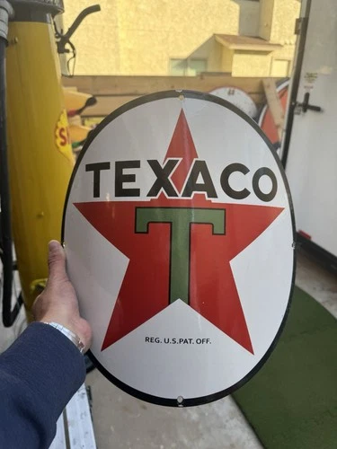 Vintage Design Texaco Gasoline Porcelain 15” Curved Sign