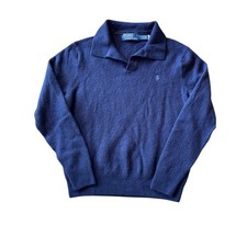 Polo by Ralph Lauren Navy Blue Collared Youth Medium Cashmere Sweater Pony Logo