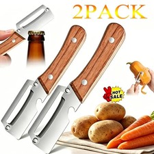 2 Pack 2 in 1 Multi Functional Vegetable Peeler with Bottle Opener and Wooden Ha