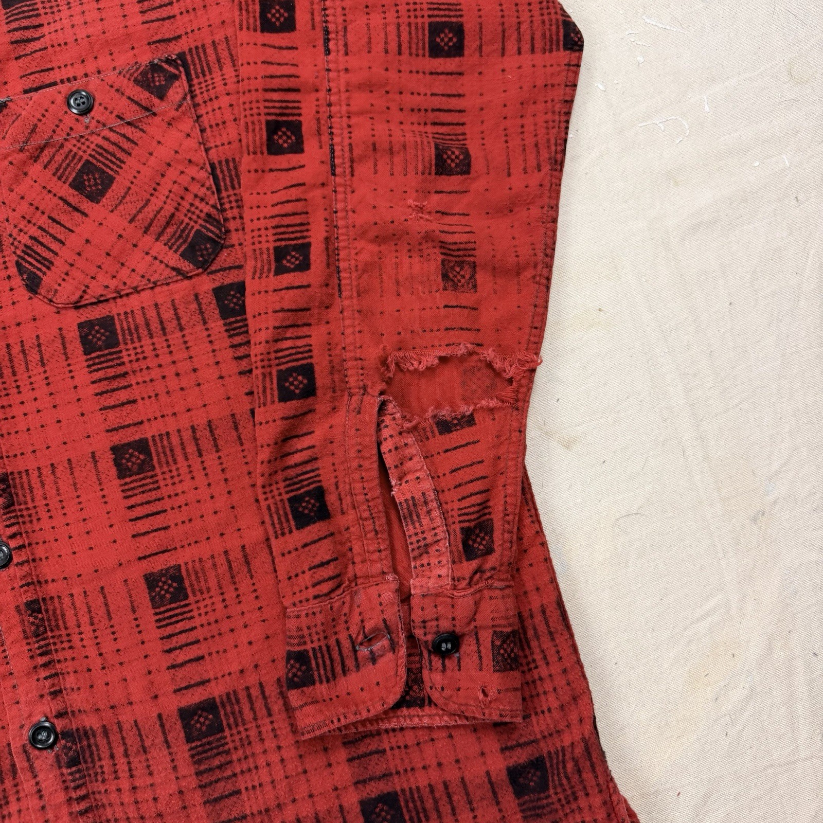 Vintage 50s Winter King Distressed Shadow Plaid Cotton Flannel Shirt Gussets image 7