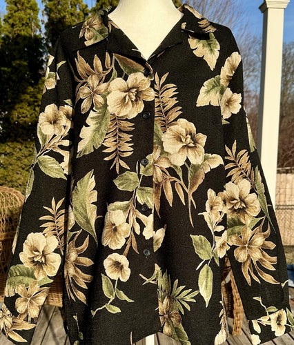 Alfred Dunner Hawaiian Tropical Top Jacket Size 16 Floral Black Luau Blazer