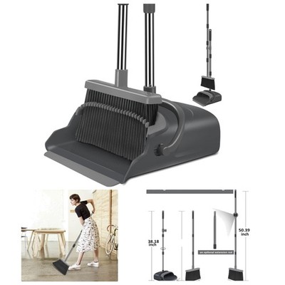 Sustainable Broom and Dustpan Set   Ergonomic with Built-in Dustpan Teeth