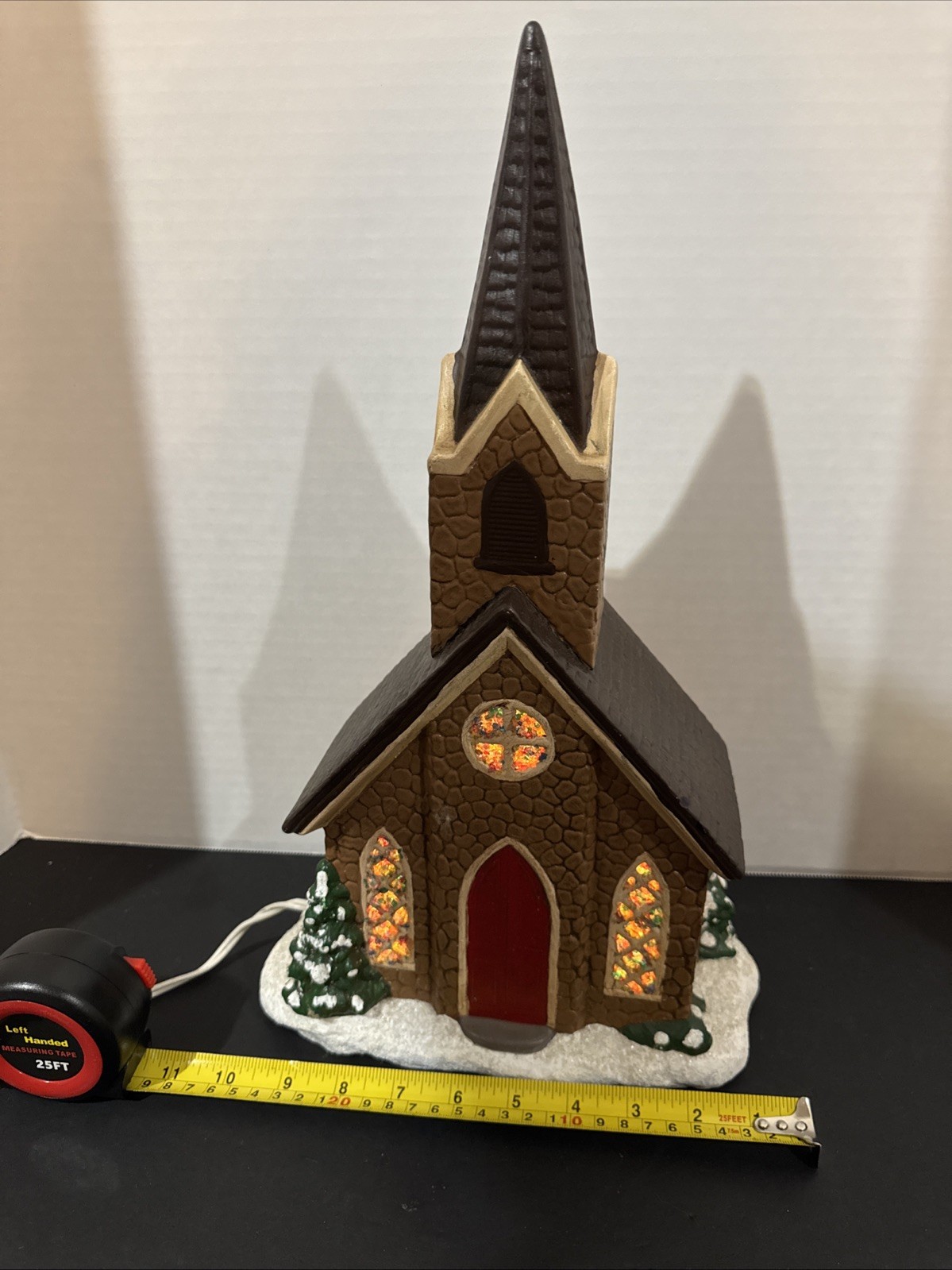 VTG Byron Molds Christmas  Ceramic Light up Church Stained Glass & Steeple 16” H