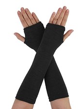 Woman Winter Hand Warm Elbow Length Elastic Fingerless Gloves One Size Black