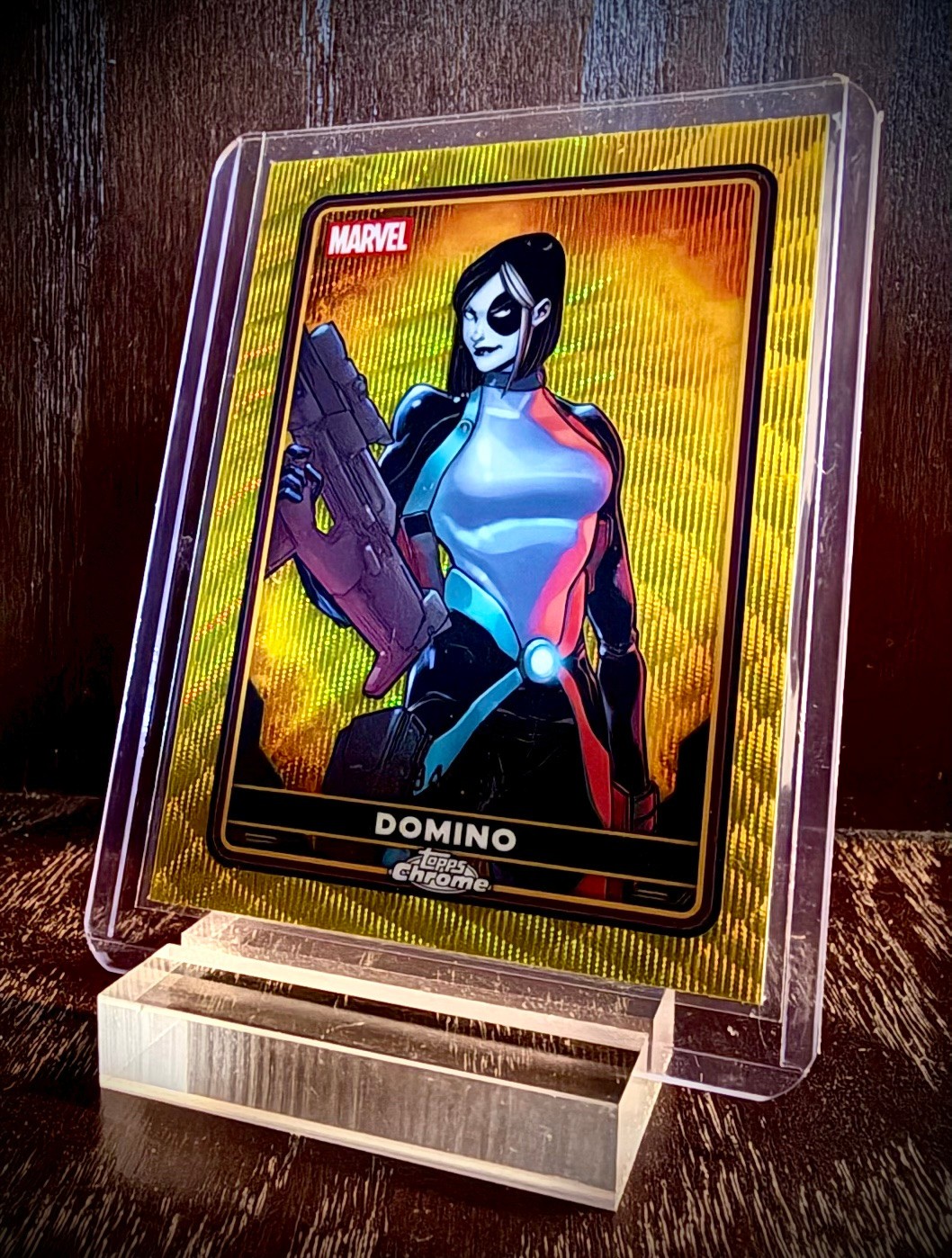 2025 Chrome Deadpool Comic Accurate Domino Yellow Wave Refractor /399