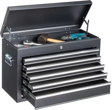 24"Portable Tool Box,5Drawers&Top Storage Tray,Lockable Metal Tool Chest Cabinet