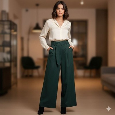 Veronica Beard Green Wide Leg Malyan Pants Size 10