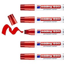 edding 850 permanent marker - red - 5 pens - chisel tip 5-15 mm - for bold marki