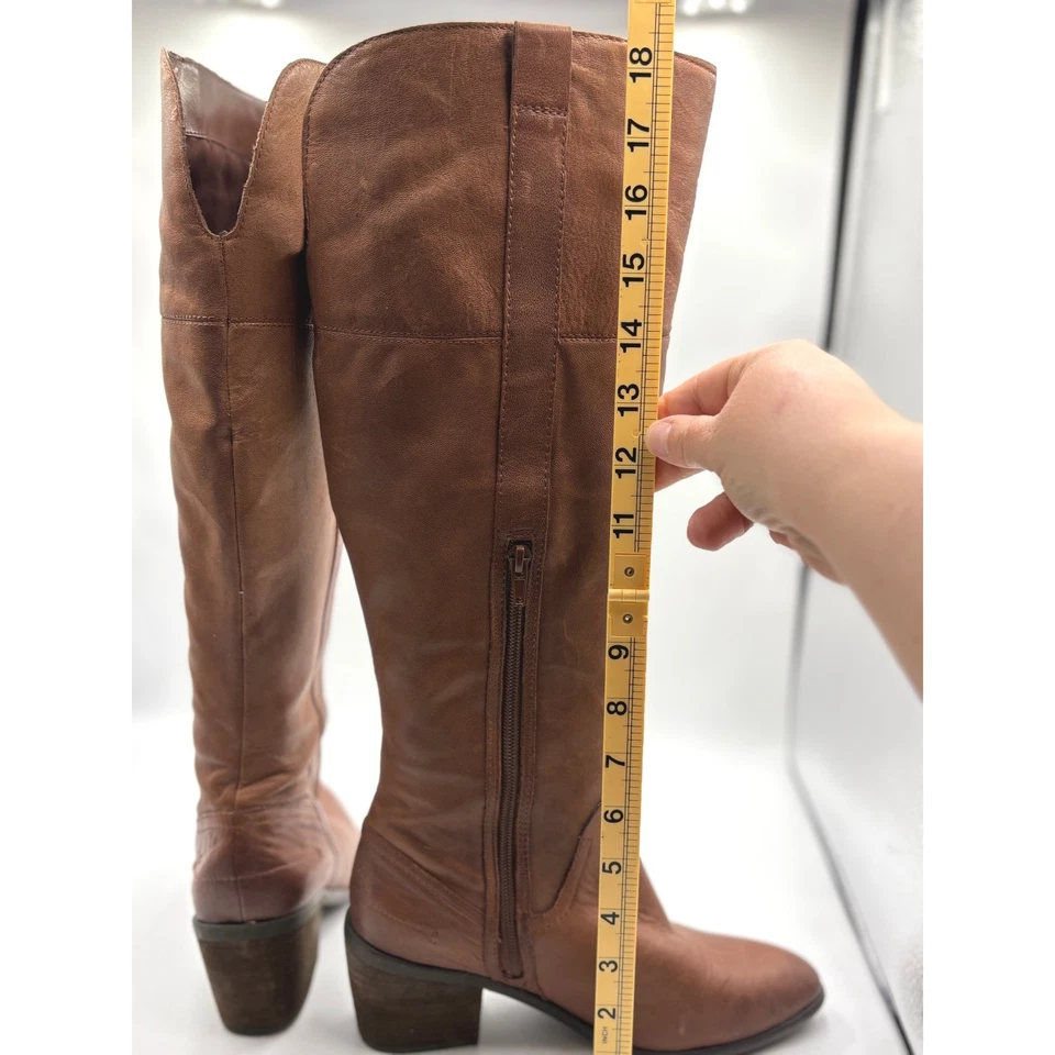Vince Camuto Brown Leather Knee High Boots Side Zip Block Heel Women's Size 7.5 - Image 3 of 4