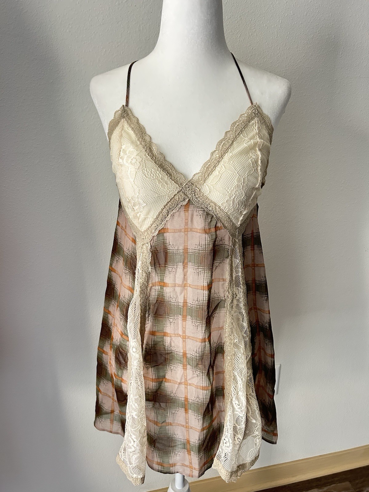 Sheer Plaid Lace Fairy Top Y2K Grunge Boho Whimsy Feminine Dainty Cottagecore