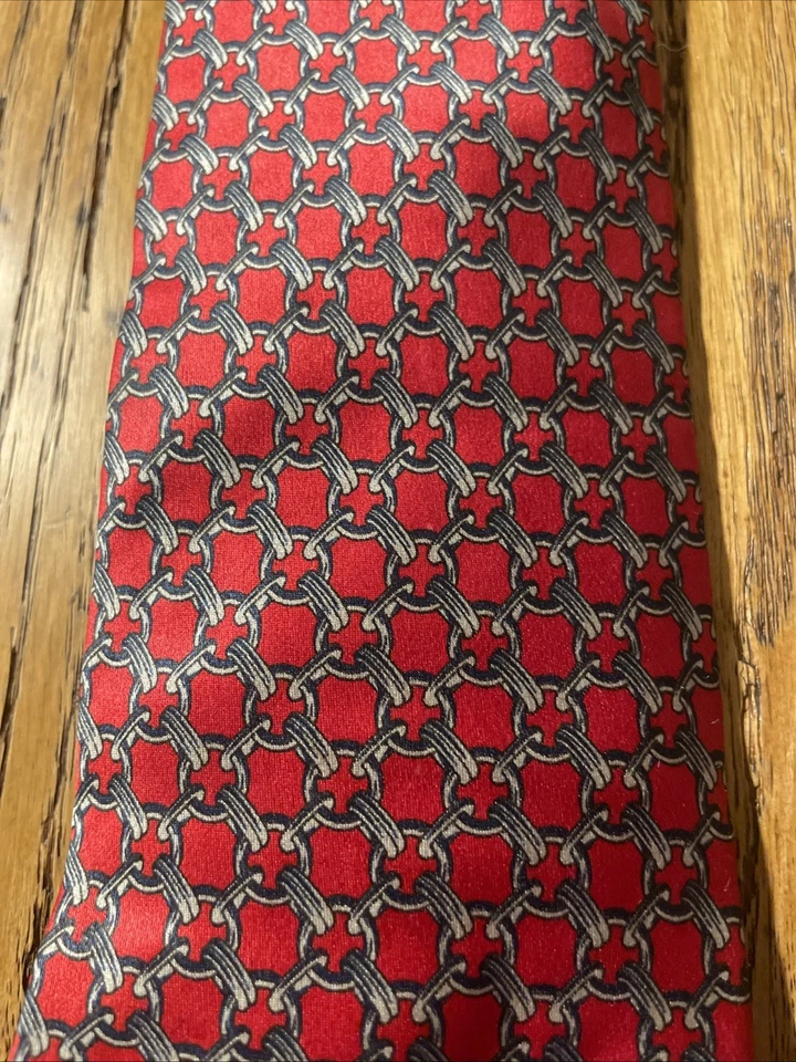 复古 EUC Bert Pulitzer 几何丝绸领带男式领带美国链条 — 第 2/4 张图片