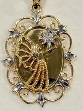 10KT Gold Gelb/Weiß Stern Schutzengel Anhänger Neu Vintage Gravur