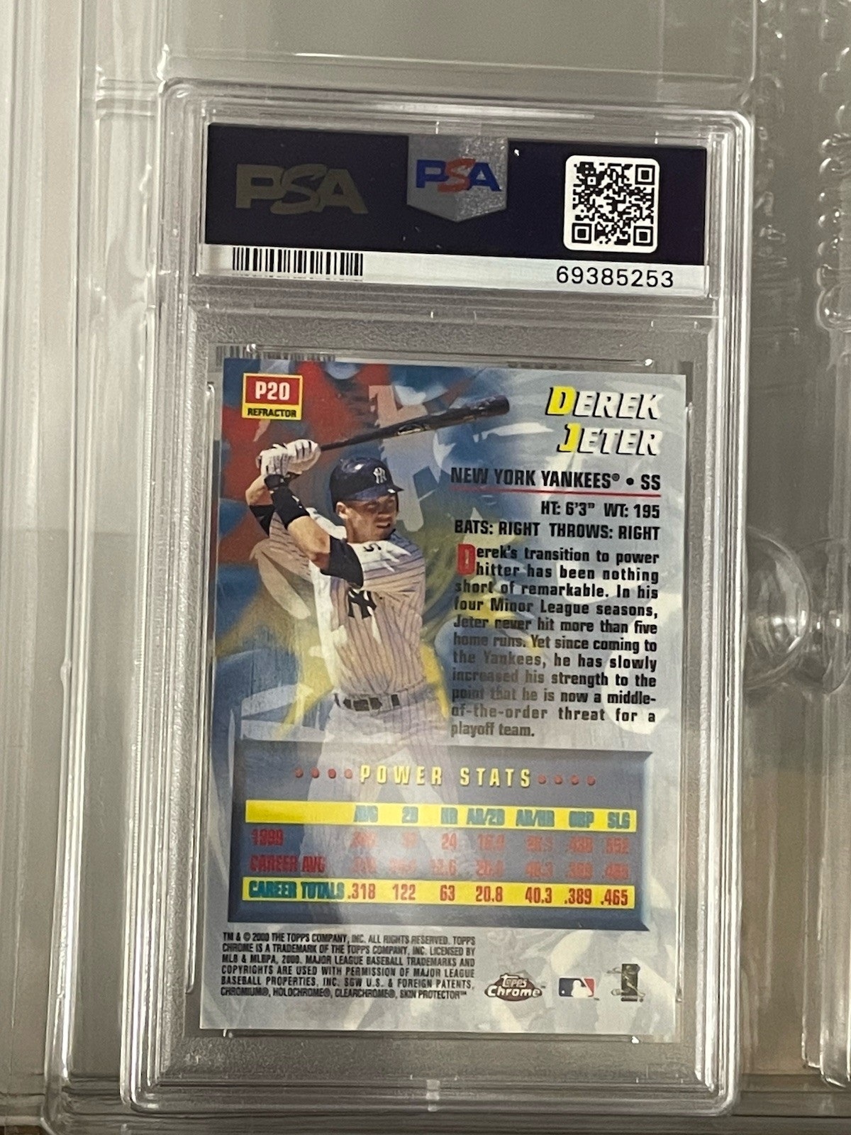 2000 Topps Chrome #P20 Derek Jeter Power Players Refractor PSA 9 Mint - Yankees view 2