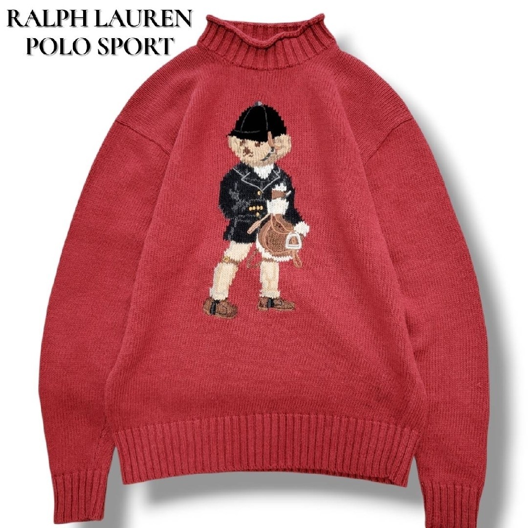 Rare 90s Vintage Ralph Lauren Polo Sport Polo Bear Knit Sweater Size M Pre Owned