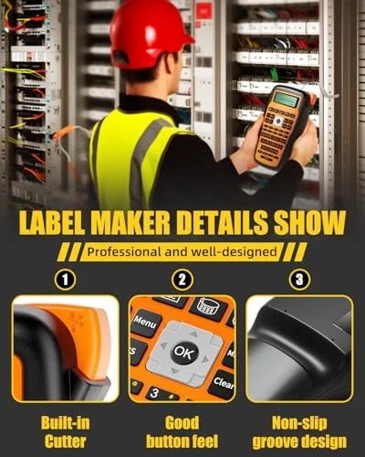 Portable Waterproof Orange Label Maker with Heat Shrink Tape