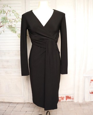 Schwarzes Prego Stretch Etui Wrap Optik Midi Kleid Dress Schwarz XS S 34 36 P169