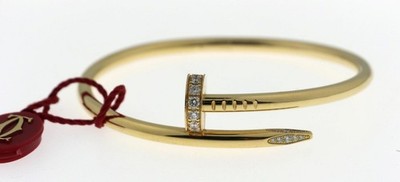 Cartier Juste Un Clou Wide Bracelet 18K Yellow Gold End Pave Diamond