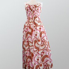 ASTR The Label Suzy Midi Dress L Anthropologie Pink Terracotta Retro Print Smock