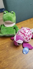 2 Plush Animals Frog Hand Puppet And Pink Turtle With Tag Classroom Playroom Kid
