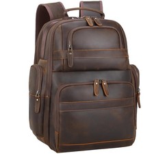 Full Grain Leather Backpack 15.6 Inch Laptop Bag Large Capacity  Business