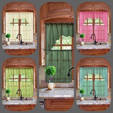 3PC ELEGANT SHEER ORGANZA KITCHEN ROD POCKET WINDOW CURTAIN TREATMENT SET