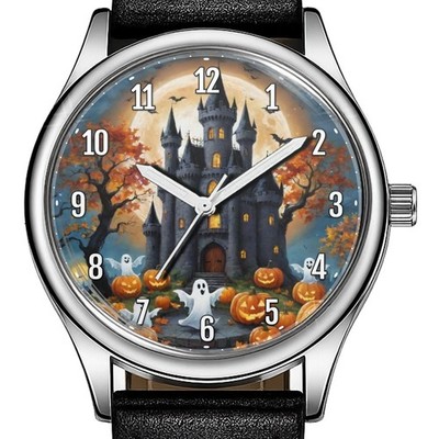 Halloween Motiv Spuk Mond Schloss Kunst Trendy 38mm Zifferblatt Armbanduhr