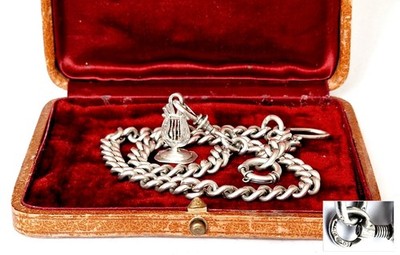Chaîne De Montre De Poche Pendentif Sceau Lyra - Argent 84 Russie 19e Siècle - Vintage