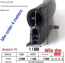 Car Boot Seal rubber edge trim Bonnet Door BOAT 25mm x 11mm grips 0.5mm to 3mm