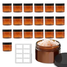 20 Pack 2 oz Small Amber Plastic Jars with Lids and Labels, Refillable Round ...