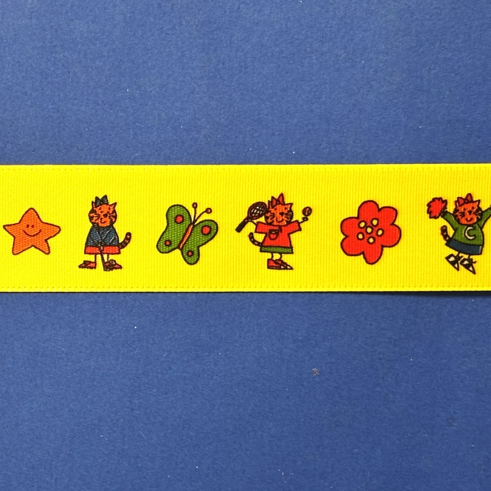 2 Spools Offray Ribbon 7/8" Yellow Printed Cat Butterfly Flower 10 Yds Ea. - Image 3 of 4