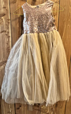 Girls Gold Sequin Tulle Dress Formal Party Wedding Flower Girl Princess size 6