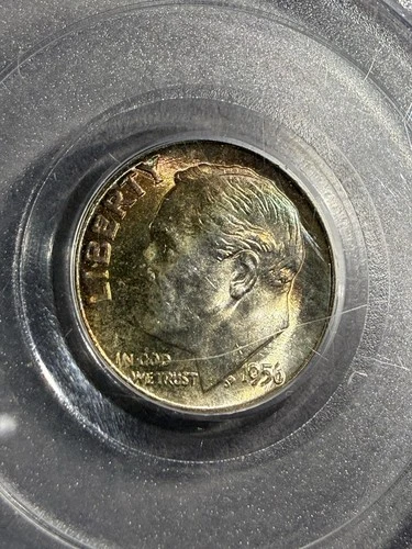 1956 Roosevelt Dime PCGS MS66 Beautiful Rainbow Toned Obverse