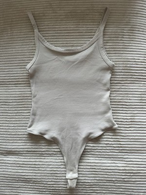 H&M Basic Body Gr. S Creme/Weiß Gerippt Top Zustand