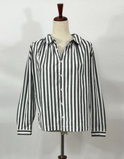 ICHI Antiquites OS S M L Stripe Button Front Shirt Gray Ivory