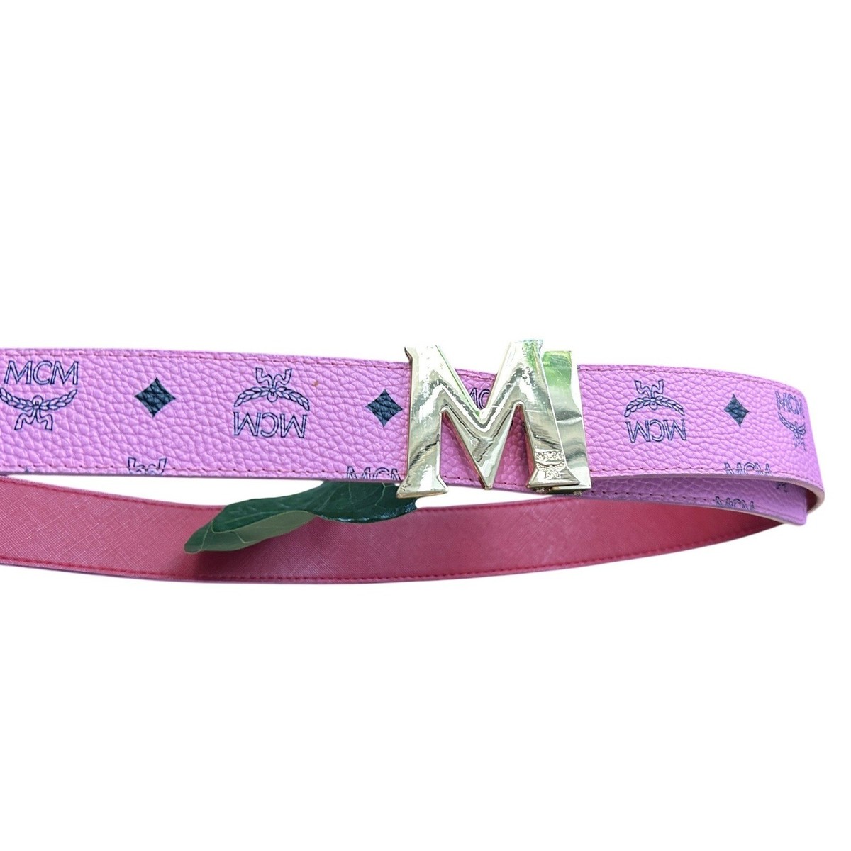 MCM Reversible Monogram Belt Pink Gold M Buckle Size 46/115  display picture 3