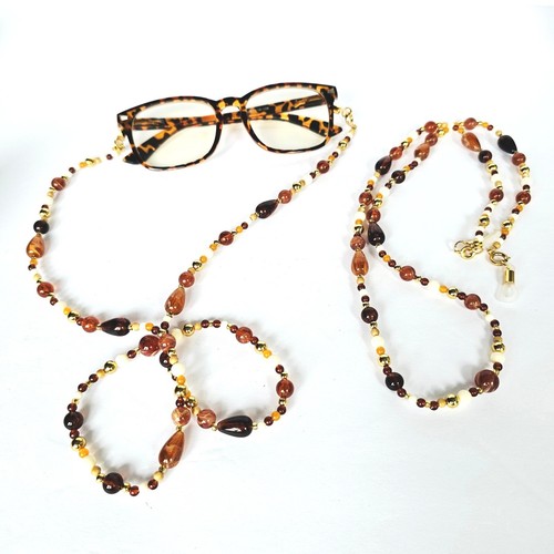 NIB 90's Set of 2 Necklace Eyeglass Chain Beaded Tortoise Shell Librarian Core