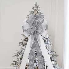 Filltown Christmas Tree Topper Bow 53x13 Inch Grey Silver Xmas Decor
