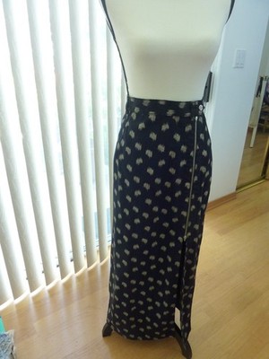 VTG Esprit Maxi Skirt Cotton Women 11/12 Black Khaki Floral 90s Fairy Grunge Y2K