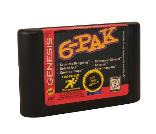 Sega Genesis 6-Pak Game Cartridge Not For Resale Sonic Golden Axe Streets Rage