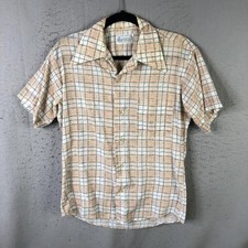 Vintage Kmart Shirt Mens Medium White Plaid Permanent Press Retro Short Sleeve