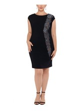 XSCAPE Womens Black Cap Sleeve Above The Knee Body Con Dress Plus 16W